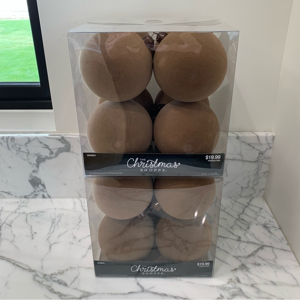 Hobby Lobby Flocked Ball Brown Ornaments—Medium, 100mm, 4 inches, Set of 16